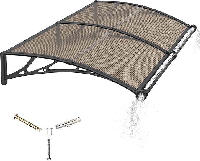 Awning for Door Entrance with Drainage Sink,40x80 Inch Awnings for Doors,Window Canopy Exterior with Plastic Steel Bracket,Polycarbonate Cover,UV,Rain,Snow Protection for House,Porch,Patio,Deck