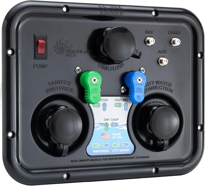 RecPro RV Water Management Panel | Nautilus P2.5 | 7-Function City-Water Fill | Made in America (Black, Include Install Kit)
