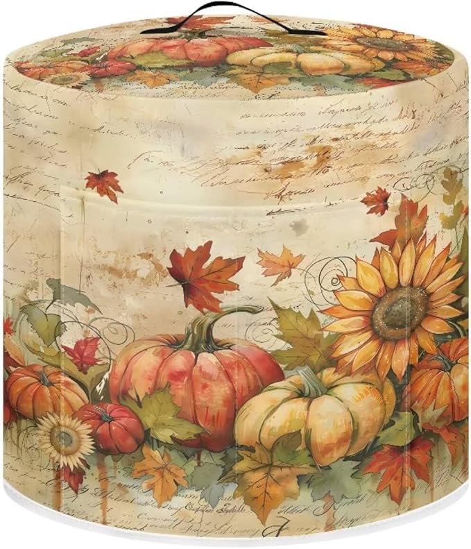 Thanksgiving Day Decor Waterproof Dust Protecitve Pressure Cooker Cover for 6 Quart, Kitchen Appliance Air Fryer Rice Cooker Cover Fall Maple Leaf Pumpkin Print