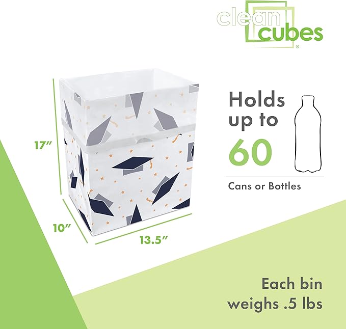 13 Gallon Disposable Pop-Up Trash Cans (3-Pack) with Fitted Bags – Foldable Garbage & Recycling Bins for Parties, Events & Kitchen (Graduation, 17" H x 13.5" W x 10" D)