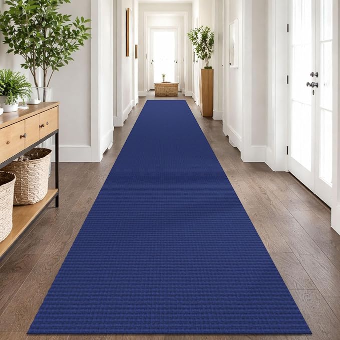 IOHOUZE Washable Exrea Long Hallway Runner Rug 3x18 Non Slip Rubber Backed Kitchen Runner Entryway Runner Indoor, Woven Rugs Floor Carpet for Kitchen Hall Entryway, Royal Blue/Navy