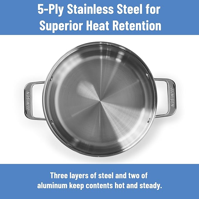 Misen 6.75 QT Stainless Steel Stock Pot with Lid - Stew & Soup Pot with Handles - Large Pot for Cooking