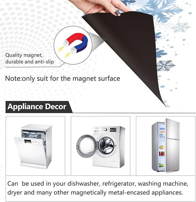Blue Christmas Tree Dishwasher Magnet Cover Panel,Snowflake Elk Magnetic Dishwasher Covers Refrigerator Sticker Decal Christmas Decorative Washing Machine Cover for Home Kitchen,23x26in