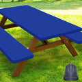 Smiry Picnic Table Cover with Bench Covers, Waterproof Elastic Fitted Polyester Tablecloths for 6 Ft Rectangle Tables, Washable Windproof Tablecloth for Camping, RV & Outdoor (Blue, 30x72 Inches)