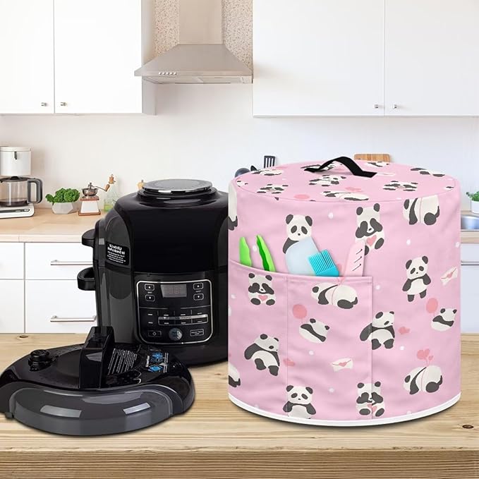 Flashideas Cute Panda Pressure Cooker Cover for Women Dust-proof Cover for Rice Cooker Air Fryer Kitchen Appliance Covers with Top Handle and Pocket Home Kitchen Decor Gifts for Friends