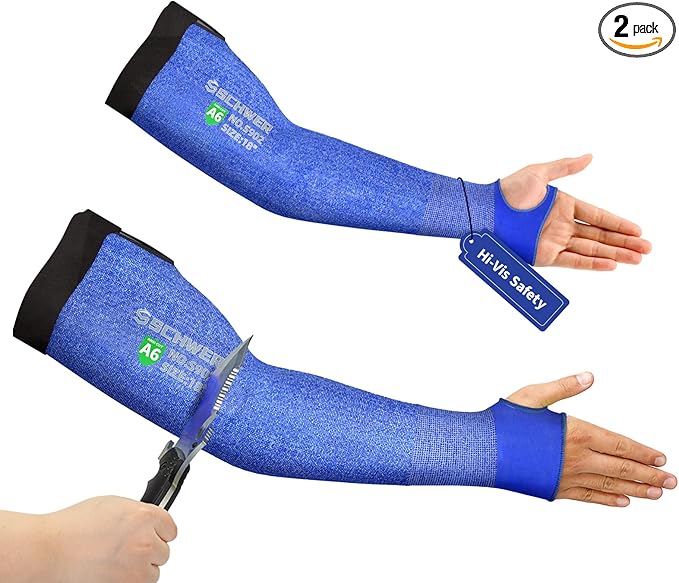 Schwer 2 Pairs AIR-SKIN ANSI A6 Cut Resistant Arm Sleeves for Men & Women S902, Non-PFAS Arm Protectors for High Risk Work, Arm Protectors for Thin Skin, Gardening Sleeves for Farming