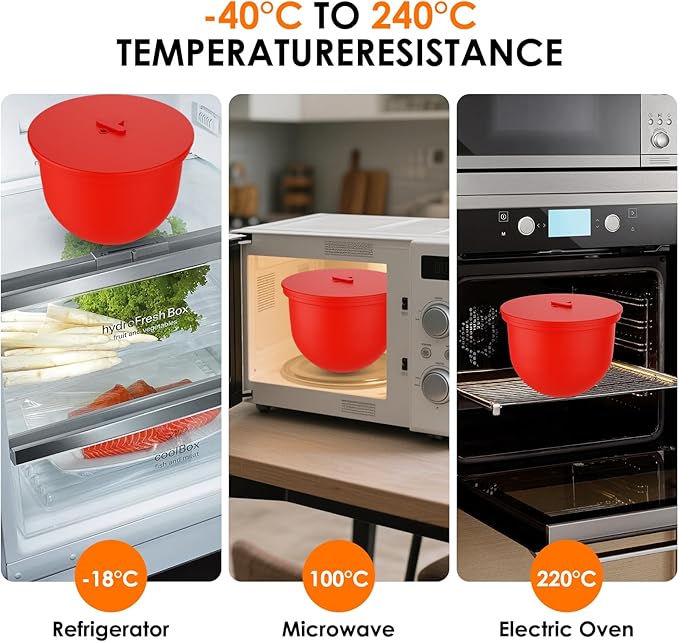 Omoiyari Premium 3-Pack Silicone Bowl Liners with Lids for KitchenAid 7-Qt Bowl-Lift (Only), 2mm Extra-Thick Silicone, Odour-Free,Heat-Resistant,Air Valves for Dough Proofing,Dishwasher Safe, BPA Free