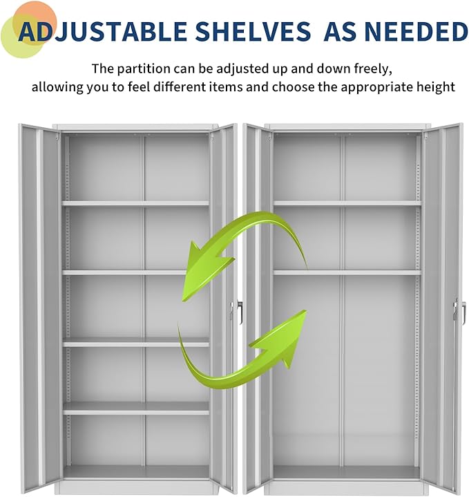 GarveeHome Storage Metal Cabinet 71" with Doors and Shelves Adjustable Adjustable Feet and Lock Tall Storage Cabinet for Pantry Garage Craft Bedroom Office