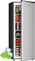BANGSON 6.5 Cu.ft Upright Freezer, Stand up Freezer with Adjustable Thermostat, Removable Shelves, Reversible Single Door, for Bedroom/Home/Dorms/Apartment, Silver