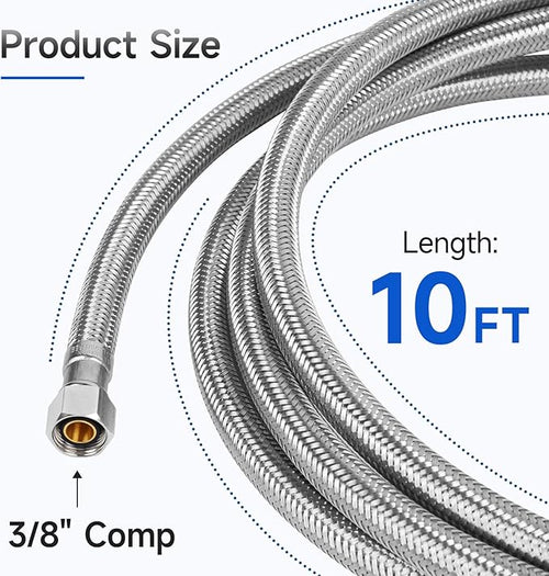 10 FT Dishwasher Installation Kit, Braided Stainless Steel Dishwasher Water Supply Line with 3/8" Compression Dishwasher Connectors, Burst-Resistant Inner Tube, Certified Safe