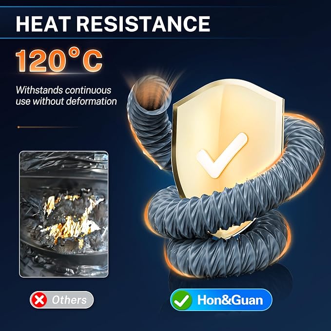 Hon&Guan Diesel Heater Ducting 3" x 8FT, Nylon Flexible Duct Hose, Heavy Duty Hose for Diesel Heater, 3D Printer, Laser Machine, Dryer Vent, RV, Boat Blower, Grey
