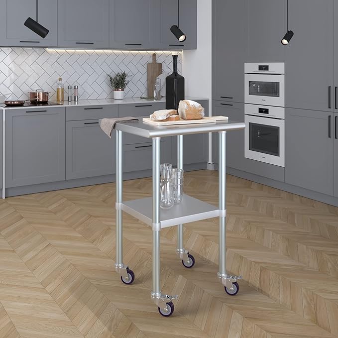 AmGood 24" Long x 24" Deep Stainless Steel Table with Casters