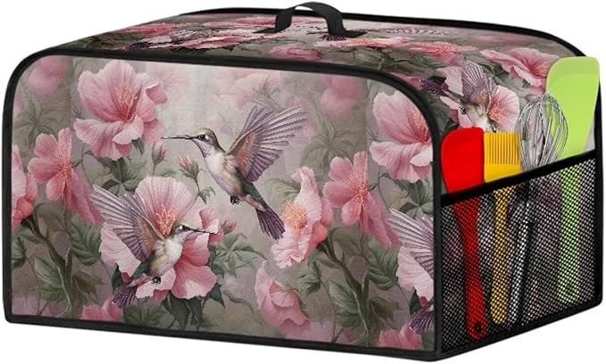 Hummingbird Slow Cooker Cover - Beautiful Pink Flowers Dust Cover, Measuring 17" x 10.8" x 9.8"