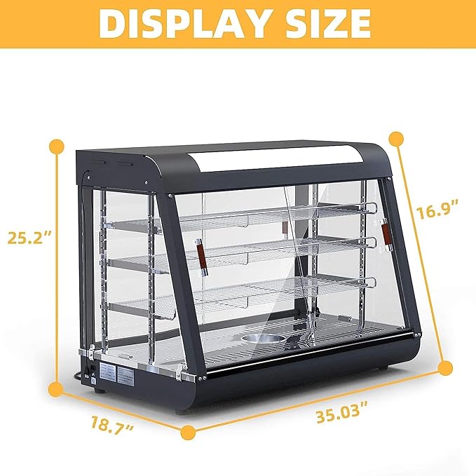 3-Tier Food Warmer Countertop Pizza Warmers, 35-inch Display Commercial Pastry Patty Warmer w/ 3D Heating with LED Lighting Case for Buffet Restaurant Heater Food Service, L35 x W19 x H25