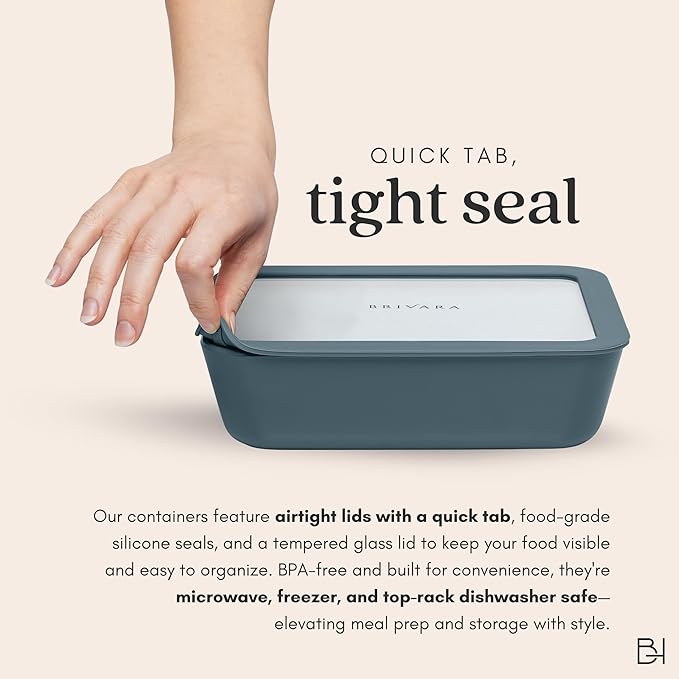 Ceramic Coated Glass Food Storage Container | No PTFE, PFOA, PFAS, and BPA | Reusable Non Toxic Meal Prep Container with Glass Lid | Easy To Store | 2.5 Cup Square [Dusk]