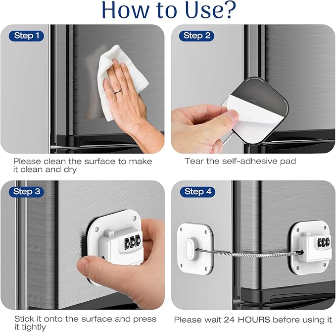 Fridge Refrigerator Lock with Combination, Heavy Duty Lock for Cabinet, Drawers, Closet, Safety Easy Install No Keys Needed (White-2Pack)