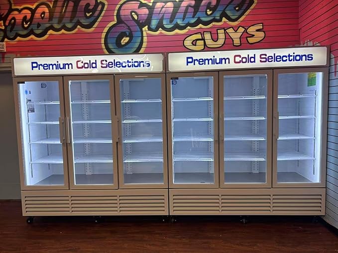 Commercial Beverage Refrigerator Display Fridge,63.5 Cu Ft Three Glass Door Upright Merchandiser Drink Cooler with LED Light Adjustable Shelves,ETL and NSF Approval,White,Wheels Not Included