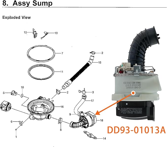 DD93-01013A Dishwasher Drain Pump Assembly Motor BLDC VSM-E26A0 for Samsung