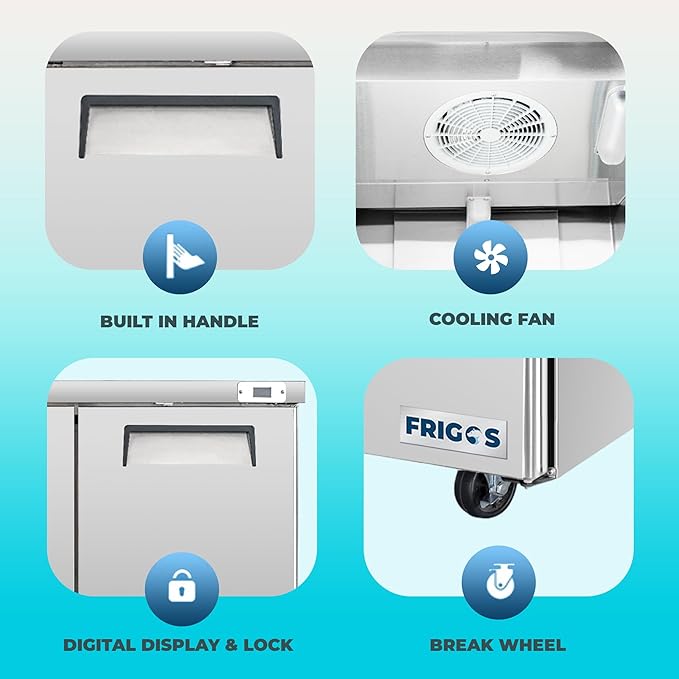 Frigos FG-UCRF-48 48" 2 Door Undercounter Refrigerator Silver - Standing Refrigerator Ideal for Commercial Kitchen - LED Lighting Included Liftgate