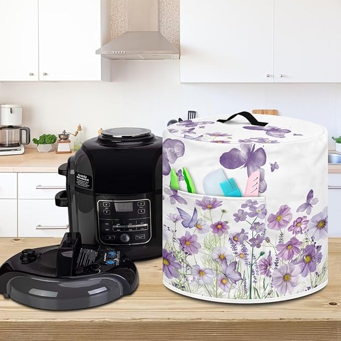 Flashideas Purple Butterfly Pressure Cooker Cover for Women Insulated Rice Cooker Cover with Easy to Clean Lining Stain Resistant Dust Cover with Pockets for Instant Pot 6 Quart Appliance Cover