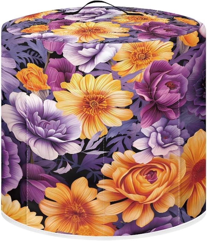 Flower Print Pressure Cooker Cover for 8 Quart Instant Pot and Air Fryer Accessories, Stain Resistant Washable Round Protective Cover Electric Appliance Cover with Front Pocket