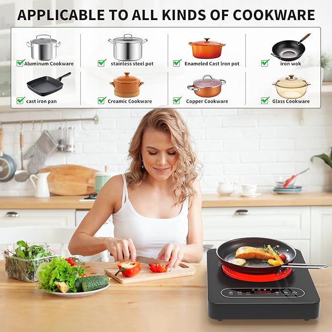 Single Burner Electric Cooktop,110V 1800W Electric Stove Top with LED Touch Control,10 Power Levels, 4 hTimer, Safety Lock,single electric burner Overheat protection