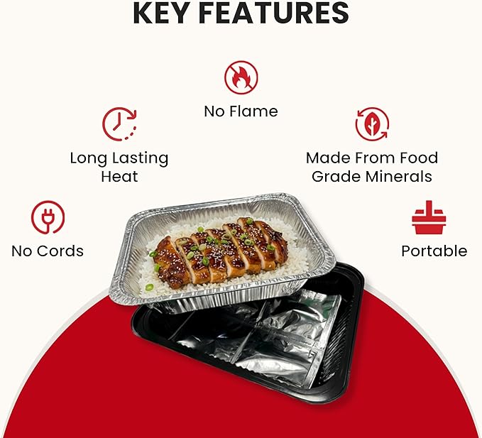 Self-Heating Buffet Kit – Flameless Food Warmer Set for Parties – Includes 4 Trays, 4 Half-Size Heat Pads & Foil Pans – Keeps Hot Food Hot for up to 3 Hours – Gel Fuel Can Alternative