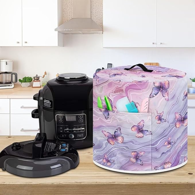 TODIYADDU Marble Pressure Cooker Cover with Pocket Butterfly Air Fryer Cover Dust Cover Insulated Kitchen Appliance Cover Protector for Pressure Cooker Instant Pots Accessories Presents