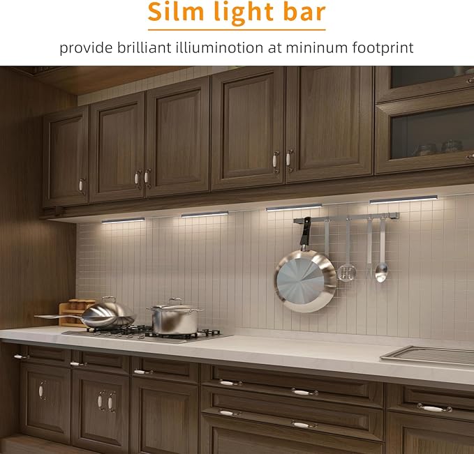 LUMILAND 3 Pcs 12-inch Led Under Cabinet Lighting Plug-in with Hand Wave, Dimmable 6000K Cold White Under Counter Lights Linkable with Memory Function for Kitchen
