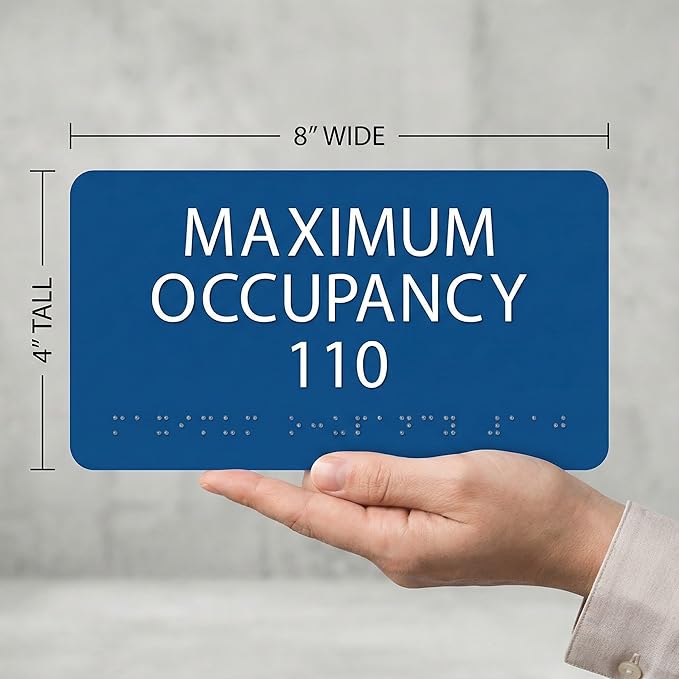 ALPHA DOG ADA SIGNS Custom Maximum Occupancy Sign 4x8 Inch - Personalized Room Capacity Limit Sign with Grade 2 Braille - ADA Compliant Business Signage - Made in USA - Blue
