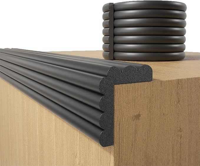 Baby Proofing Wall Corner Protector,Edge Guard Corner Protector,6.56ft Thinken Soft Corner Protectors Pre-Taped Soft Rubber Foam Edge Cushion for Furniture (Black, 6.56Ft x 5.9" W x 0.47" Th)