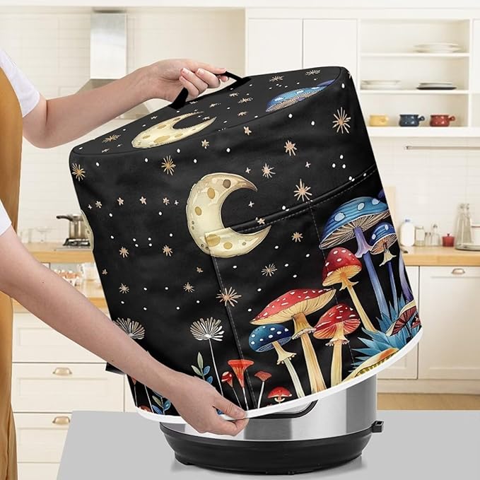 Mushroom Moon Pressure Cooker Cover with Storage Pocket Compatible with 8 10 Quart Instant Pot, Durable Rice Cooker Air Fryer Accessories, Waterproof Kitchen Appliances Dust Cover