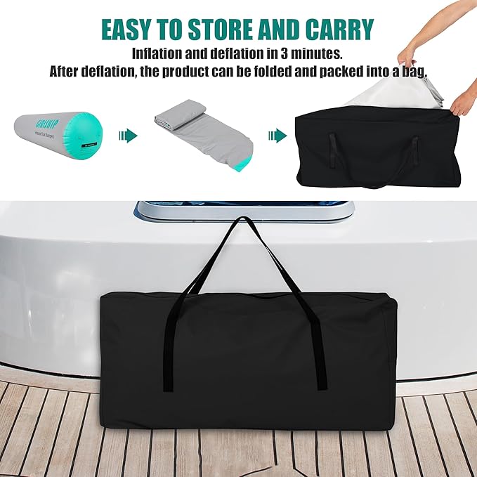 10'×18"/24" Inflatable Boat Bumpers, Large Boat Fenders for Docking, Boat Bumpers for Docking with Mooring Ropes, Heavy Duty Dock Bumper for Yacht or Fishing Boat