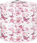 Peach Blossom Butterfly Print Rice Cooker Protective Cover Lightweight Pressure Cooker Cover with Handle & Pocket, Washable Round Air Fryer Cover Home Kitchen Décor