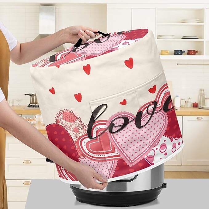 TODIYADDU Love Print Pressure Cooker Cover with Handle and Storage Pocket for Extra Accessories Portable Kitchen Small Appliance Dust Cover Protective Case