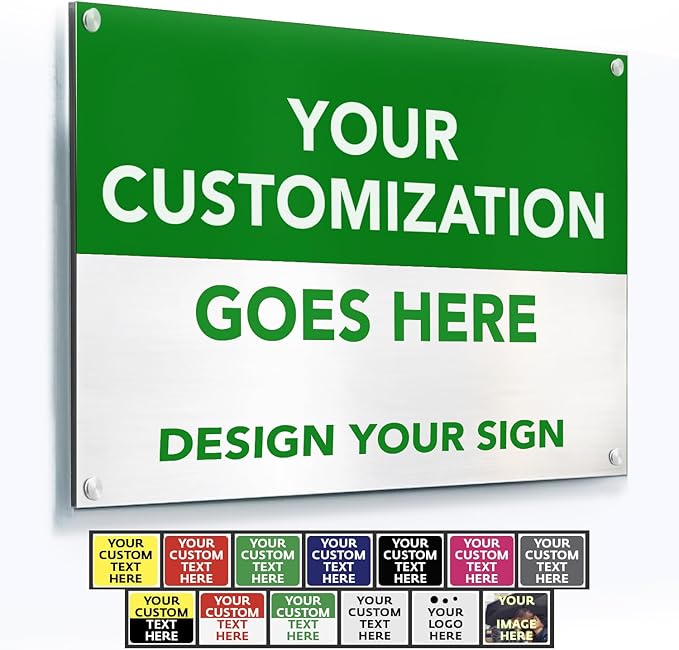 SPEEDYORDERS Custom Outdoor Metal Signs, Personalized Aluminum Signs, Customized Safety Signs, Metal Business Signs, Waterproof Outdoor Business Signs, White Aluminum (Green & White, 12x8 In)