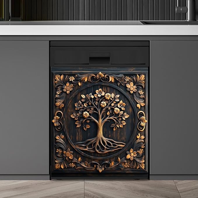 Farmhouse Tree of Life Dishwasher Magnet Cover,Vintage Tree Wood Floral Magnetic Dishwasher Cover Vinyl Sticker,Fridge Door Cover Magnets Art Skin Panel Decal,Home Decor Decal,23"X26"