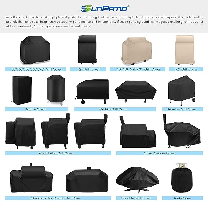 SunPatio Grill Cover 50 Inch, Outdoor Heavy Duty Waterproof Barbecue Gas Cover, UV & Fade Resistant, All Weather Protection Compatible for Weber CharBroil Kenmore Nexgrill Grills and More, Black
