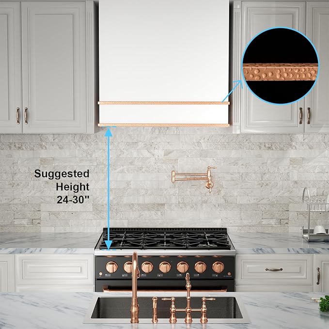 Akicon Range Hood 36 Inch, Stainless Steel Ducted Kitchen Hood with Powerful Motor, Wall Mount Modern Box, 36W X 30H X 14D Inch, AK-HS36HA-SWC (Signal White with Copper)
