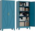 71" Tall Pantry Cabinet, White Metal Pantry Storage Cabinet, Kitchen Pantry Storage Cabinets with 2 Door and 4 Adjustable Shelves (Blue, 71" H)