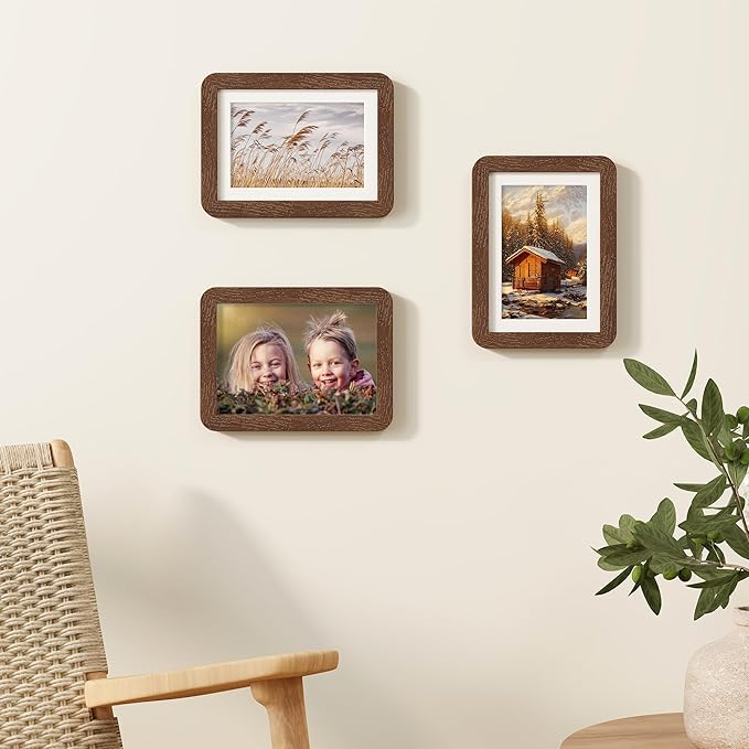 5x7 Picture Frame, 5 by 7 Photo Frame for Wall & Tabletop Display, Solid Oak Wood Frames with Plexiglass, 5x7 Frame Matted to 4x6, Light Wood 5 x 7 Picture Frame for Home Decor, Walnut Color, 1 Pack