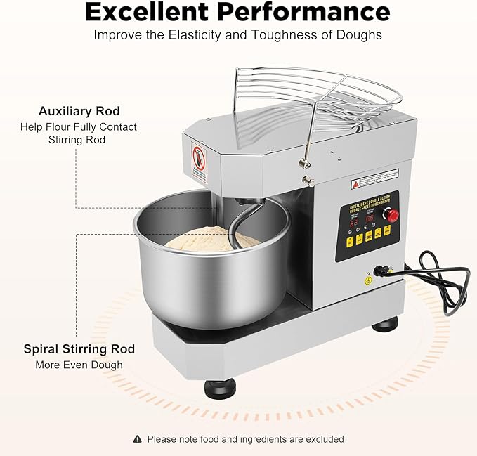 10L/2.6Gal Commercial Food Mixer,750W 110V Rotating Dough Kneading Machine,Electric Dough Mixer Equipment w/Stainless Steel Bowl & Security Shield,Speed Adjustable