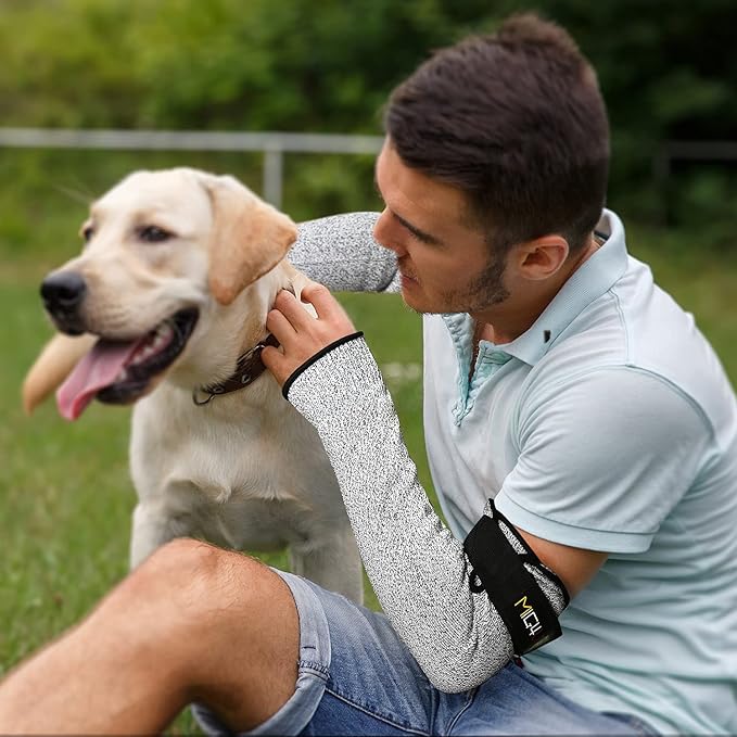 MIG4U Cut Resistant Sleeves Arm Guards Safety Protection with Thumb Holes for Men and Women Yard Work, Construction, Farm, Gardening, Adjustable fit 1pair 20" grey