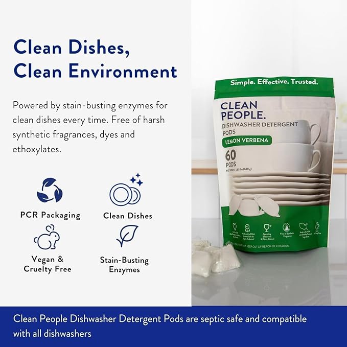 The Clean People Dishwasher Pods - Cuts Grease & Rinses Sparkling Clean - Residue-Free - Phosphate Free Dishwashing Pods - Fragrance Free, 30 Pack