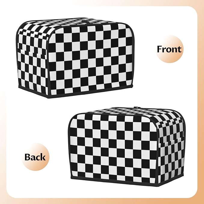 Black White Checkered 2 Slice Toaster Cover, Waterproof Dust Cover For Small Kitchen Appliance