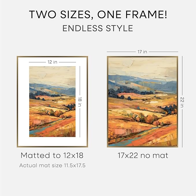 Homeforia 17x22 Picture Frame Bronze, High End Metal 17x22 Brass Poster Frames with Mat 12x18 Photo, 17 x 22 Frame Matted to 12 by 18 inch Print, 22by17 Thin Frames, Tempered Glass, Wall Kit, Set of 3