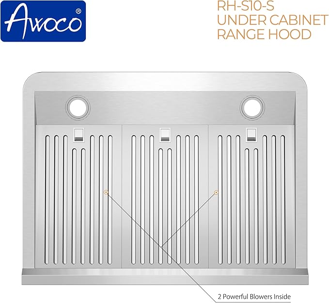 Awoco 30” Supreme 7” High Stainless Steel Under Cabinet Range Hood 4 Speeds, 8” Round Top Vent, 1000CFM 2 LED Lights, Remote Control & External Oil Collector (RH-S10-30S)