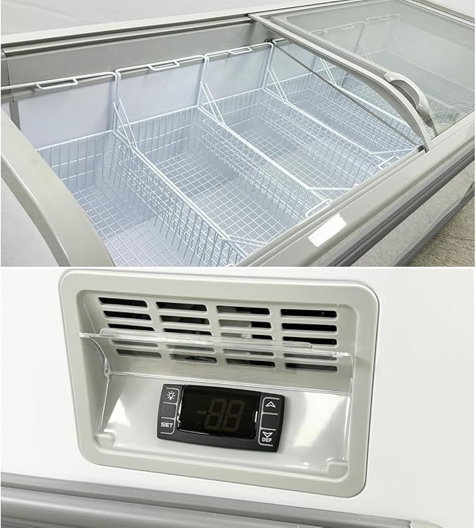 Chest Freezer for Supermarket Glass sliding Door 58" White Showcase Freezer Curve Display Top w/Storage Baskets - 18 Cu.Ft SDSC500