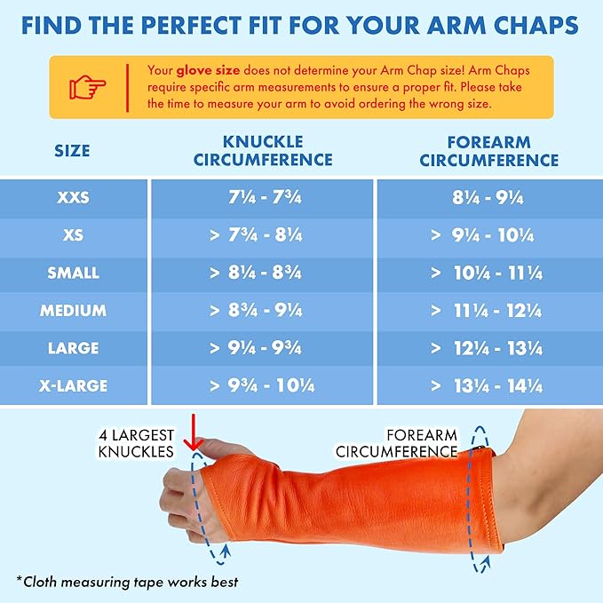 Arm Chaps Leather Protective Sleeves Arm Guard - Prevent Cuts, Scratches & Bruises - Genuine Cowhide - Ideal for Gardening & Construction - Left & Right Form-Fitting. Orange (1 Pair/X-Large).