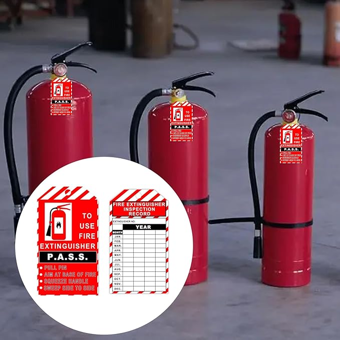 25 Pack Monthly Fire Extinguisher Inspection Tags Record 4 Year with Adjustable Wire Ties - 3.25 x 5.75 Inch PP Extinguisher Recharge and Inspection Record Tag for Indoor Outdoor Fire Extinguishers